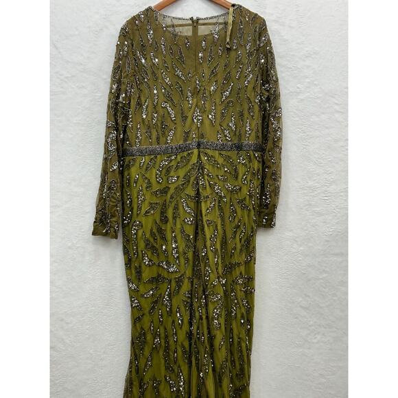 NWT Mac Duggal 5124 Women's Olive Green Beaded Long Sleeve Evening Gown Size 20 - Picture 3 of 16